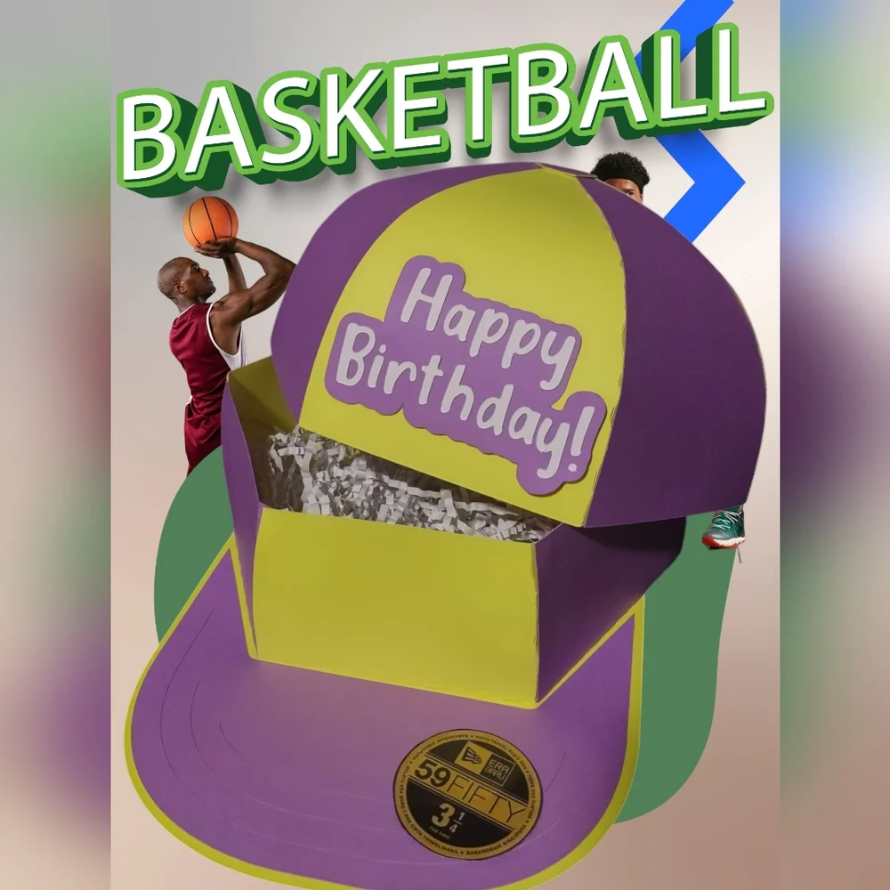 Purple and Yellow 'Happy Birthday' Party Hat Box